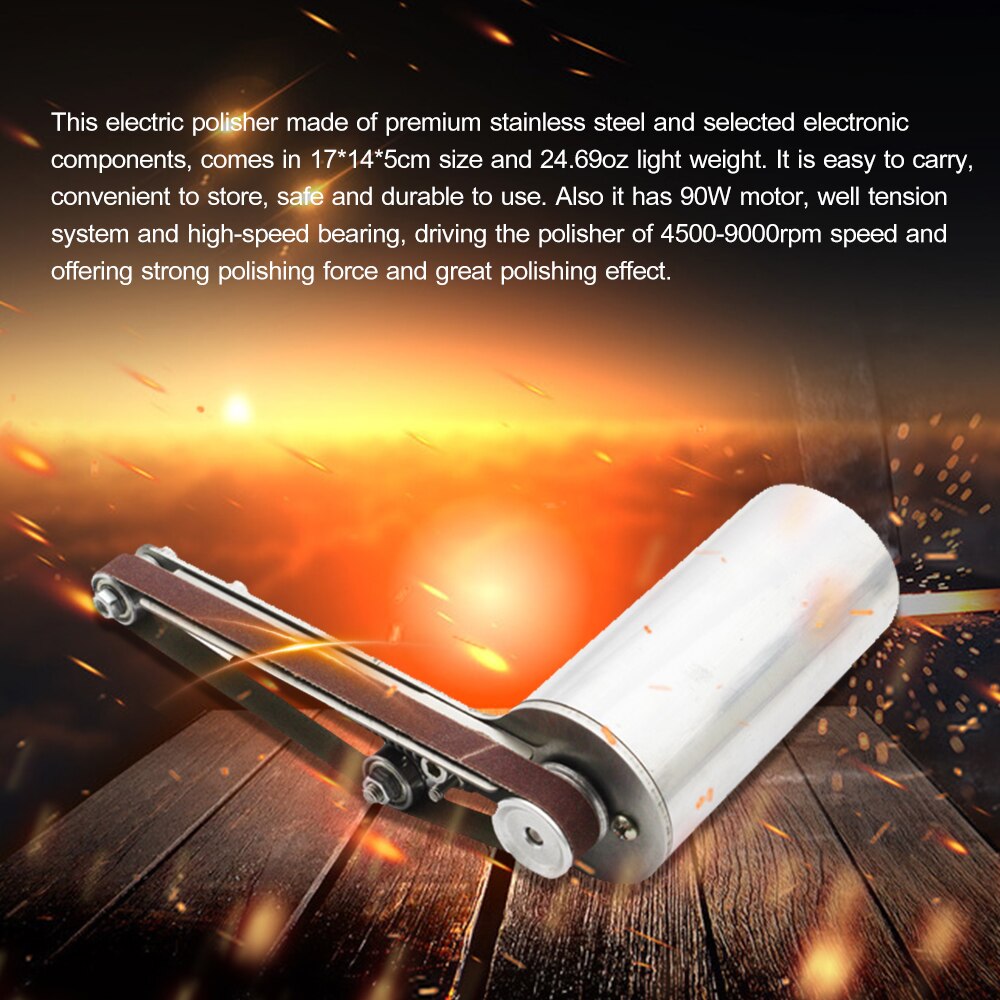Portable Mini 24V 90W Electric Polisher Stainless Steel Belt Sander with 10PCS Sander Belts for Plastic Aluminium Iron Polishing