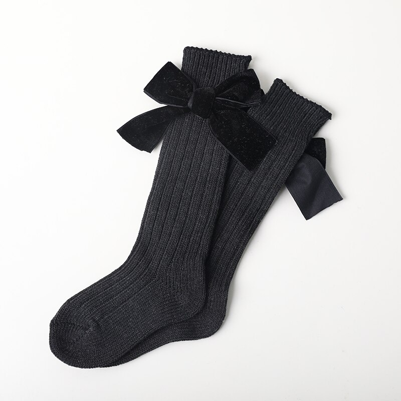 Focusnorm Baby Meisjes Jongens Gebreide Warme Kniekousen Strik Anti-Slip Mid Lange Sokken Knie Hoge Buis Zacht katoen Lange Sokken: Black / S for 0 to 2Years