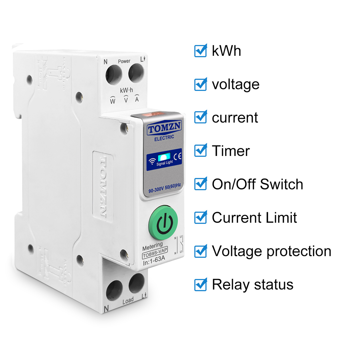 TUYA smartlife 1- 63A TOMZN 1P + N WIFI interruptor inteligente medidor de energía Kwh medición monitoreo disyuntor temporizador relé MCB