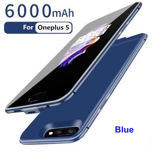 KQJYS 6000mAh External Mobile Charging Power Case for Oneplus 5 Battery Case Power Bank Battery Charger Cases for OnePlus 5T: Blue for Oneplus 5