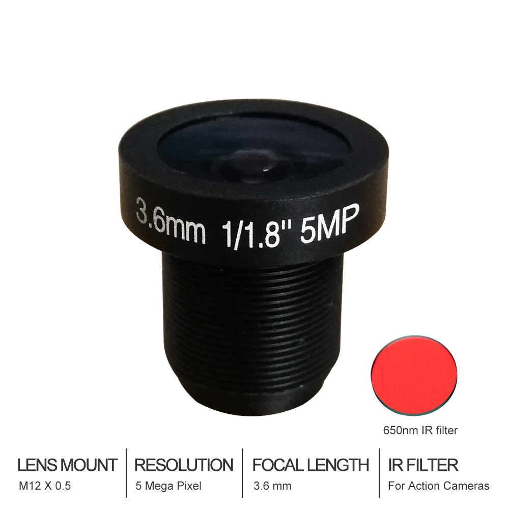 5 Megapixel 3.6 CCTV Camera Lens 1/1. 8 "voor Security Camera HD IP Camera 'S F2.0" M12 Mount met IR filter voor Actie Camera
