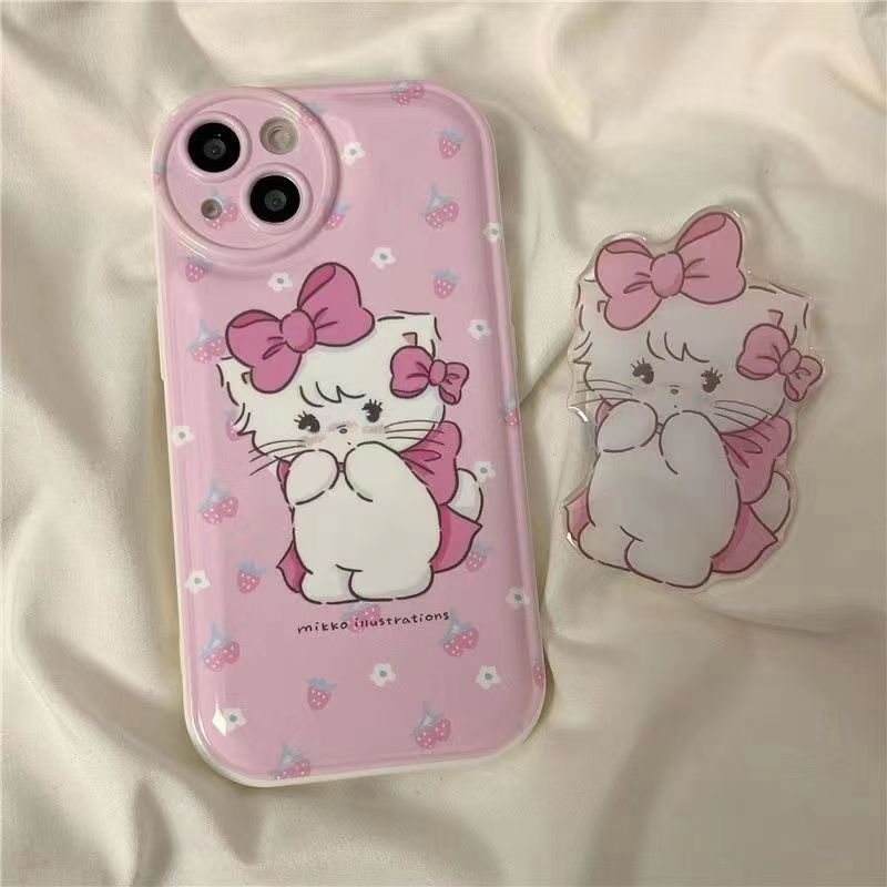 Funda de teléfono mariposa gato conejo para iPhone 14 Plus 7 8 X XS XR 11 12 13 Pro Max fundas de silicona con soporte: TPU / Rosa