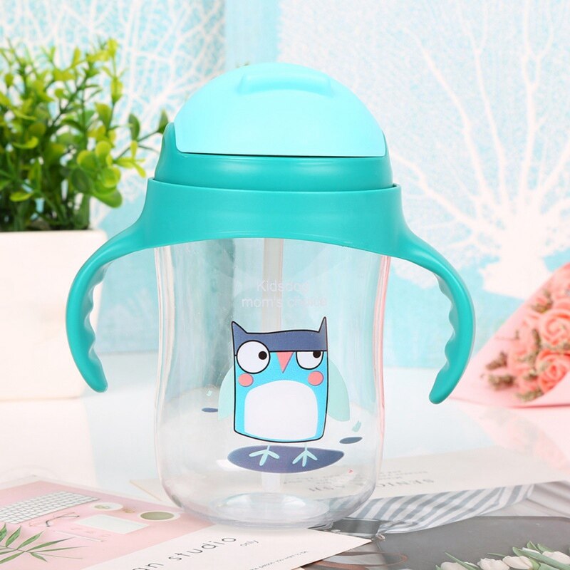 Baby Leren Drinkwater Flessen Voeden Sippy Cups Met Handvatten En Band Pasgeborenen Kids Leuke Cartoon Lekvrij Cup: Blauw