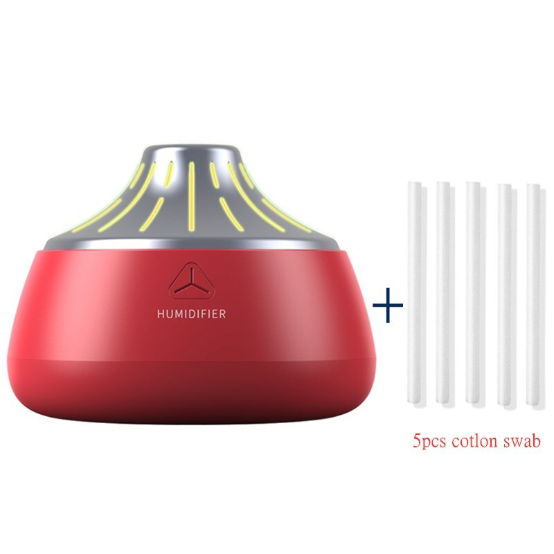 Mini Ultrasonic Air Humidifier Aroma Essential Oil Diffuser for Home Office USB Fogger Mist Maker with LED Night Lamp: Red plus silver -5