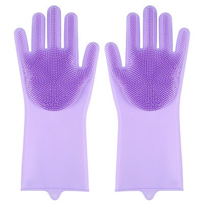 2PCS Multifunction Silicone Cleaning Gloves Magic Silicone Dish Washing Gloves For Kitchen Household Silicone Dishwashing Gloves: purple