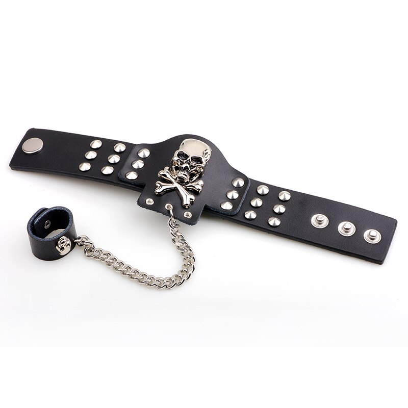 Hip hop Jewelry Rock Bracelet Spikes Rivet Gothic Skeleton Skull Punk Wide Cuff Leather Bracelets Bangle For women men jewelry