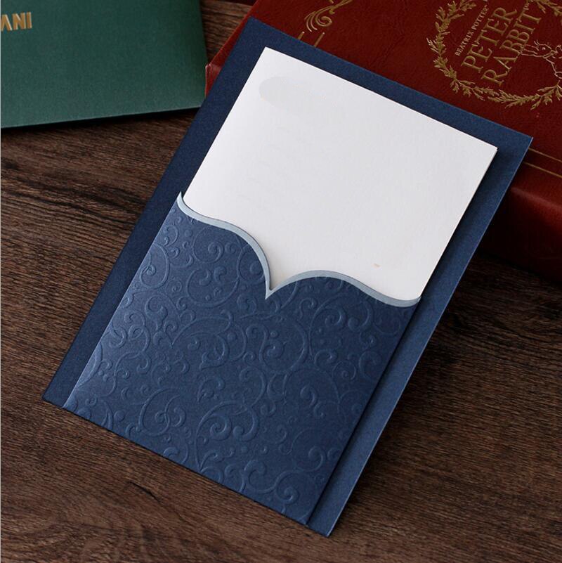 10pcs/lot Universal Invitation Navy Embossed Pocket Wedding Party Invitations Business Opening Invitation with Blank Inner Page