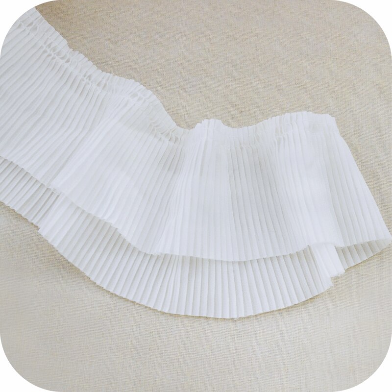 5 metros/lote 6.5 centímetros Chiffon Plissado Guarnição Do Laço Do Vestuário DIY Fita Laço de Tecido Vestido de Costura Camisas Home Textile Decoração Rendas fita: WHITE