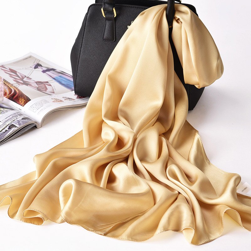 Natuurlijke Echte 100% Zijden Sjaal Vrouwen Luxe Zijde Sjaals Wraps Solid Pure Zijde Satijn Lange Sjaals Hijaabs 175x55cm