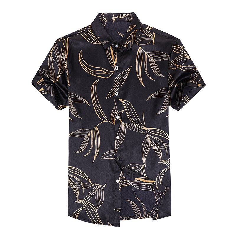 Silver Shirts Mens Satin Silk Short Sleeve Shirts Printed Shirts For Mens Casual Business Korean Clothing Mens Office