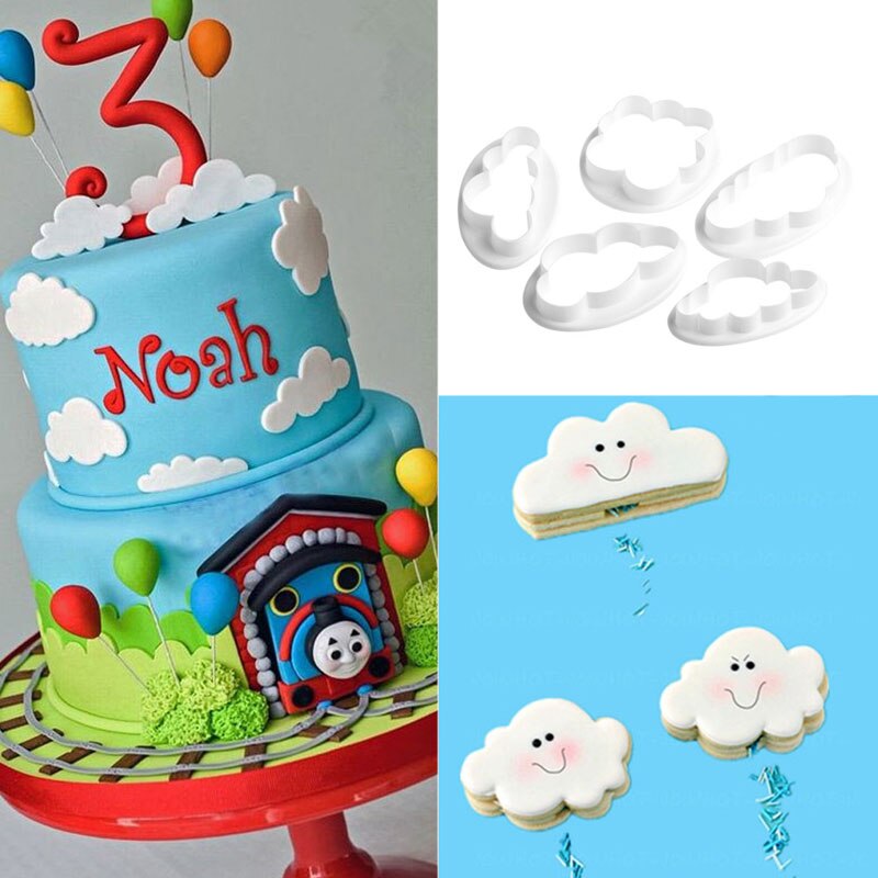 5 stuks 3d wolken plastic fondant uitstekers cakevorm suikercraft mal decoratiegereedschap