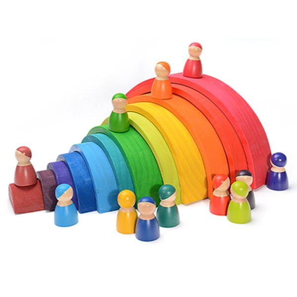 Dropshipping Grande Arcobaleno Blocchi/Semicerchio Blocchi Regalo Del Bambino Pegdolls Geometrica Giocattoli In Legno Per Bambini Istruzione