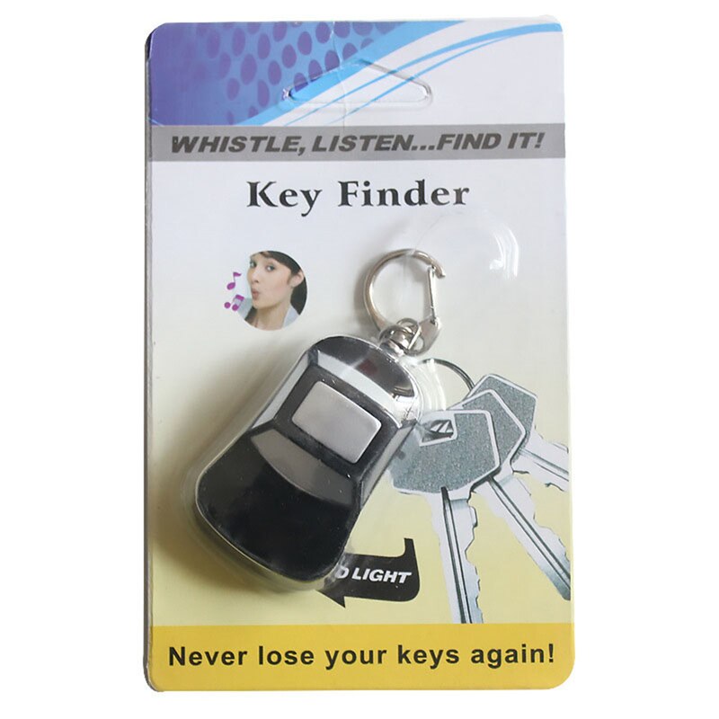 (q) bil form trådløs anti-tabt alarm nøgle finder locator nøglering fløjte lyd kontrol led lys nøgle finder