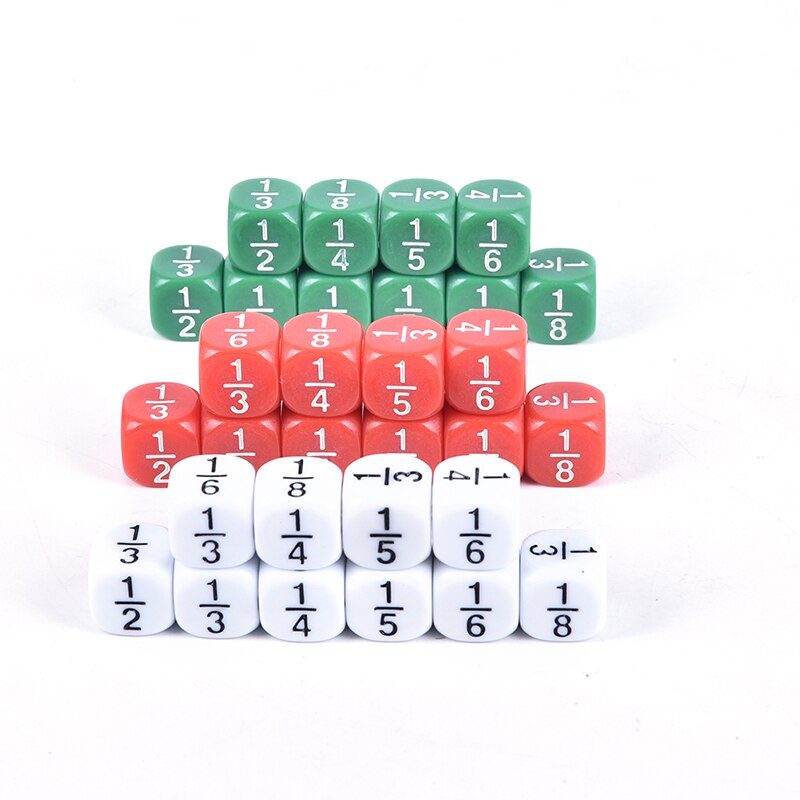 10 Stks/set 15*15 Mm Wit/Groen/Rood Fractionele Nummer Grappig Dobbelstenen Onderwijs Game Accessoire