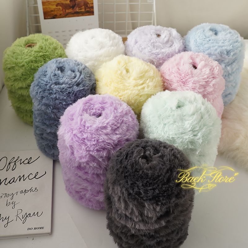 Imitation Mink Fur Yarn Hand Woven High-end DIY Hook Hat Hook Scarf Sweater Slippers Soft Fur Coarse Yarn Crochet Handmade Scarf