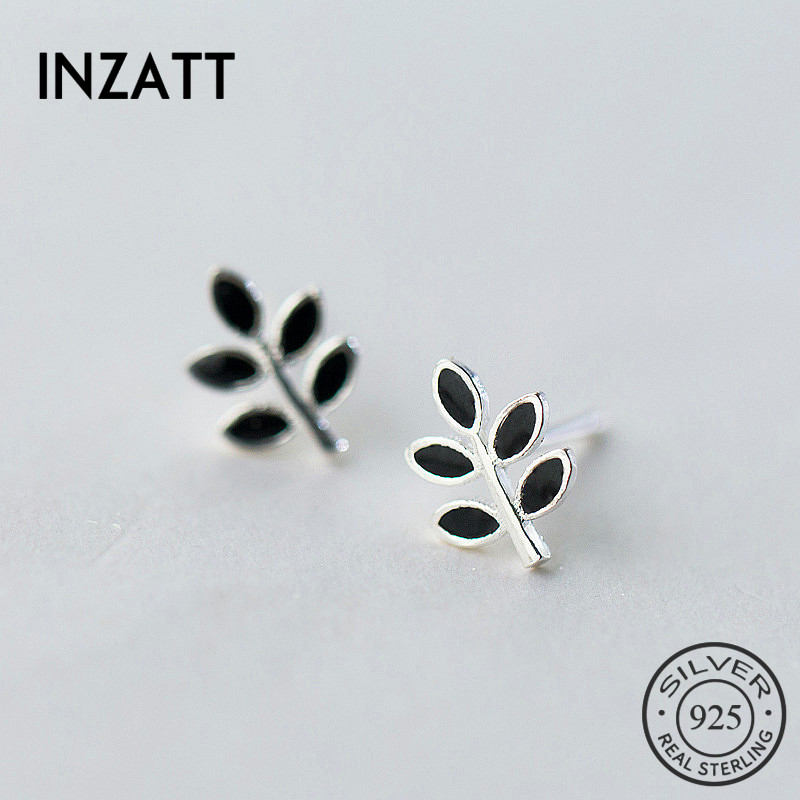 INZATT Minimalistischen Schwarz Emaille sehr klein Blatt Baum Zucht Ohrringe 100% 925 Sterling Silber Verhindern Allergie Für Frauen EDLEN Schmuck