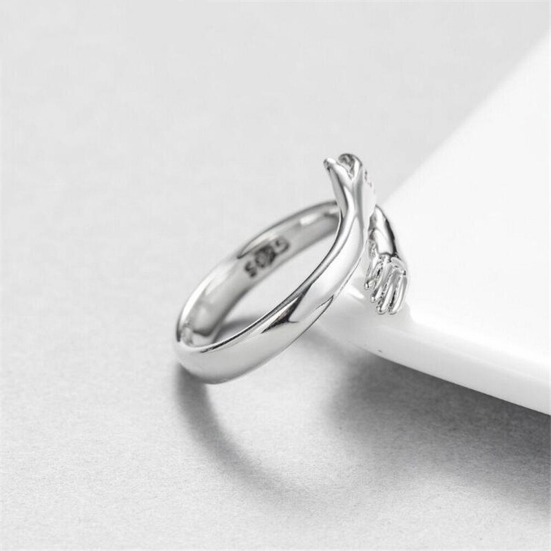 Persönlichkeit retro Silber Überzogene Blatt Liebe Umarmung Ringe Für Frauen Schmuck Neue Kreative Offenen Ring Anillos Einstellbar