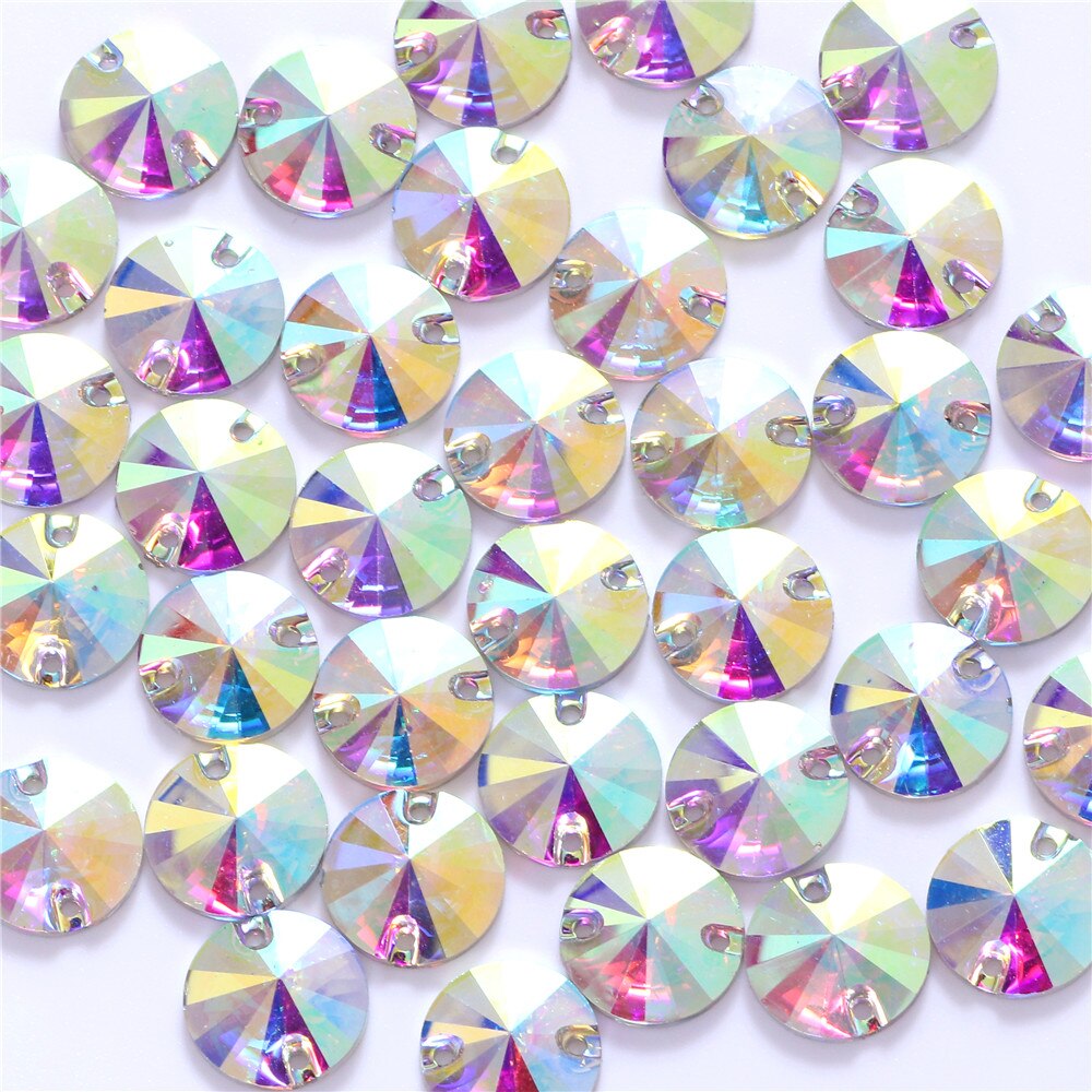 Diamantes de imitación redondos de resina para coser, cristales AB plateados con reverso plano, piedras Strass para ropa, accesorios para zapatos, 7 tamaños