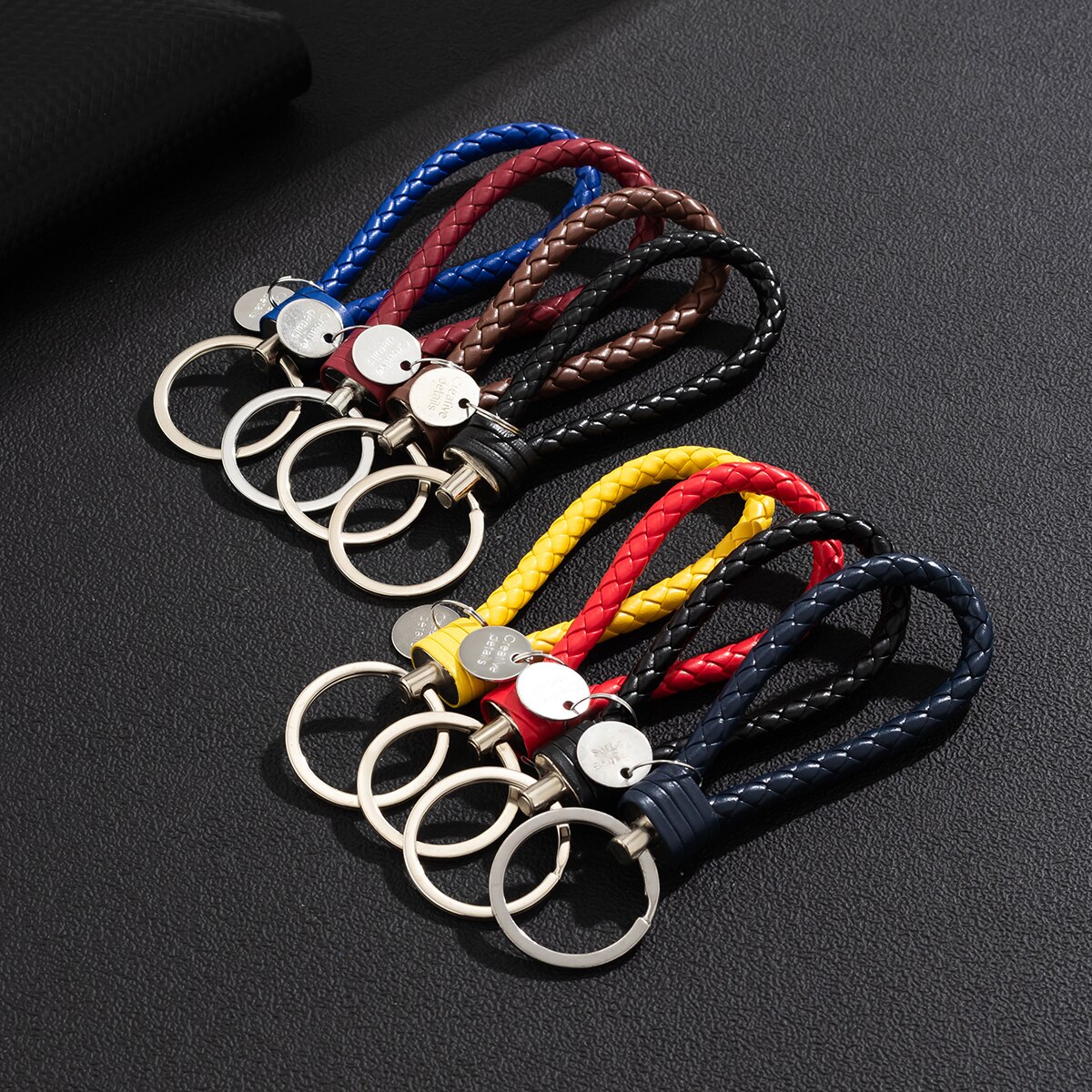 Porte-clés tressé en cuir PU pour hommes et femmes, ULtissée, pendentif de sac bricolage, porte-clé, bibelot de voiture, de bijoux, ensemble de 2 pièces