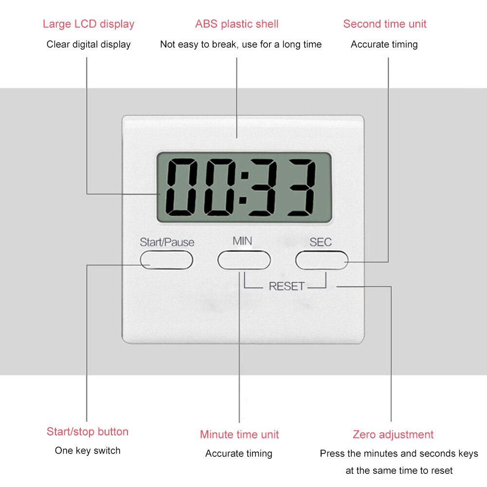Digital Kitchen Timer with Stand Countdown Alarm Mini LCD Big Digits Loud Alarm for Cooking Baking Sports Games