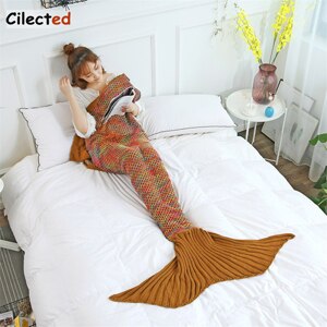 Sirène queue couverture Plaid laine tricoté couverture sur canapé-lit lire jeter pour adulte fil couvertures pour l'automne: B41T03 / 70x140cm
