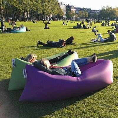 Snel opblaasbaar, opblaasbaar, luie bank, multifunctioneel buitenluchtkussenbed, siëstabed, slaapzak, draagbare luchtbank: Geel