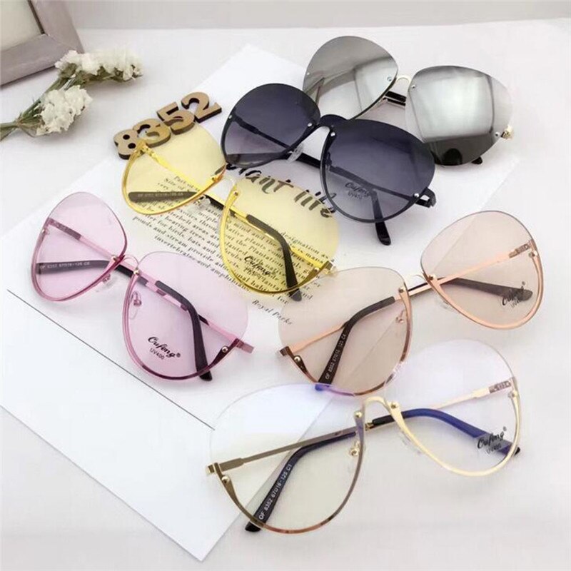 Kantløse cat eye damesolbriller trendy gennemsigtige solbriller damer gennemsigtige store metal guldkant kørebriller