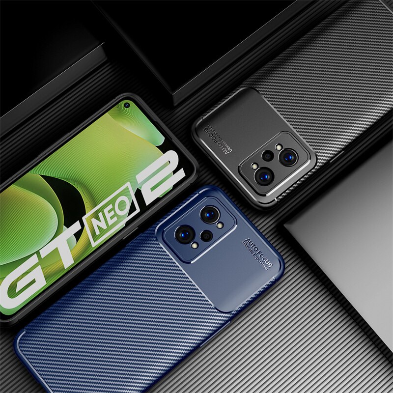 Voor Realme Gt Neo2 Case Carbon Fiber Patroon Shockproof Bumper Armor Terug Soft Tpu Cover Realmi Gt Neo 2 5G Beschermen Funda 6.62''