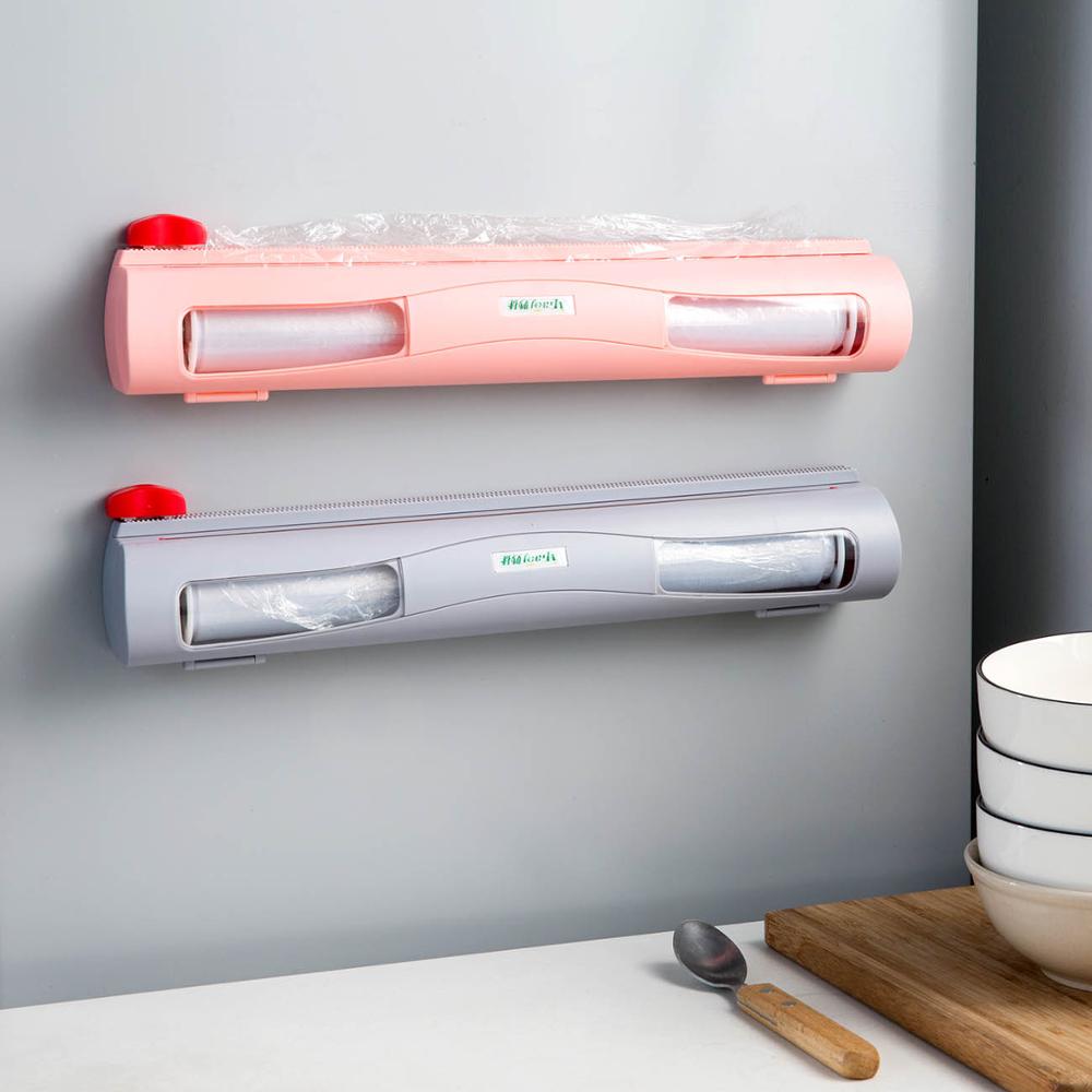 Film transparente dispensador de cortador y montado en la pared de la Cocina de Comida de plástico se aferran rollo titular de papel de corte