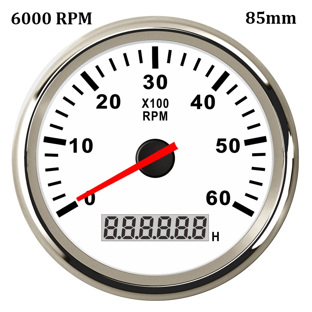 8000 rpm Tachometer Boat Car Marine Tacho Gauge with LCD Hourmeter 85mm Tachometer Diesel &amp;Gasoline Engine RPM Gauge 9~32V: 6000 rpm WS