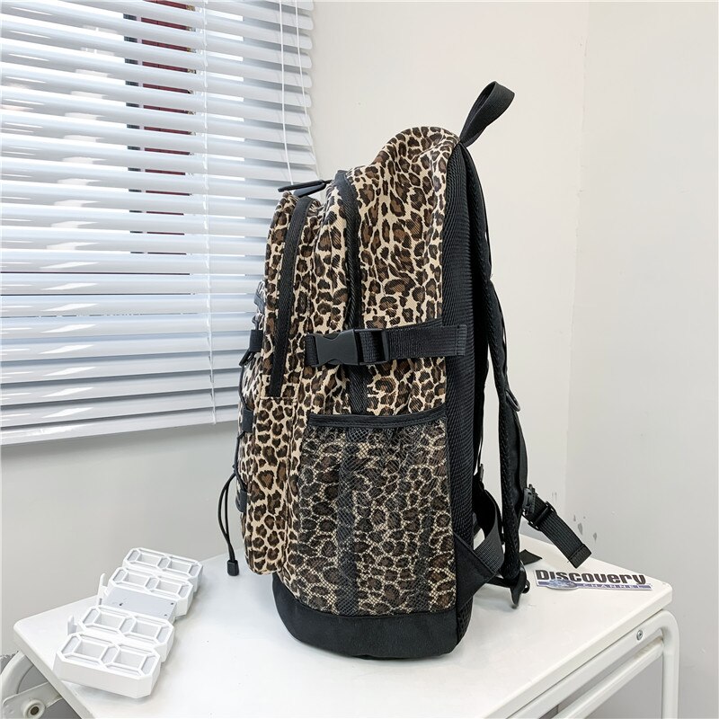 Dcimor stor kapacitet leopardprint kvinder rygsæk kvindelige flere lommer snoretræk laptop rygsæk universitetsstuderende skoletaske