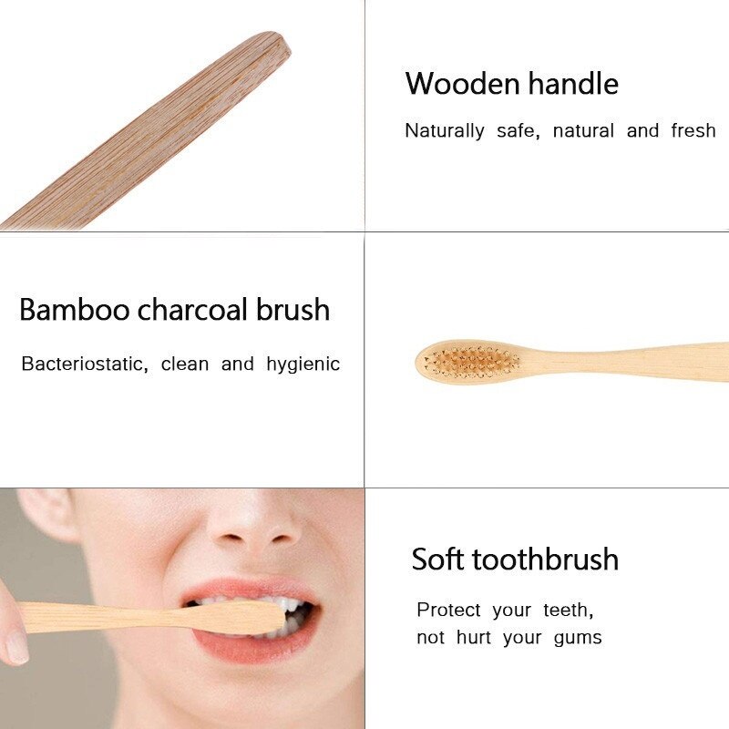 1 st naturlig bambu tandborste blekande mjukt hår miljövänlig trätandborste bärbar tandborste munrengöringsverktyg