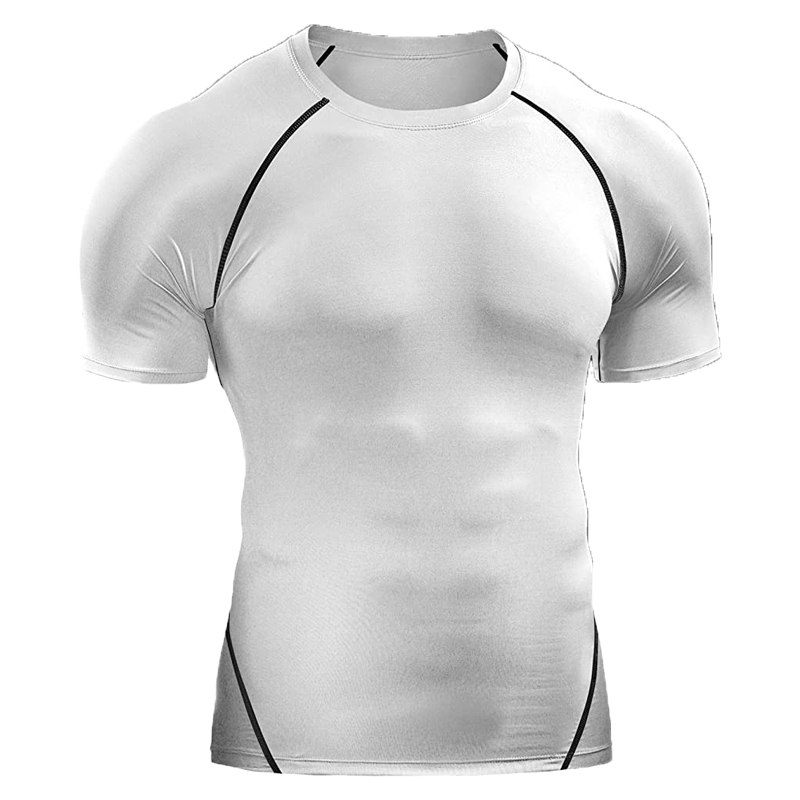 Kompressions-t-shirt herr sommar sportkläder löpar-t-shirt elastisk snabbtorkande sporttoppar t-shirt atletisk gym träningströjor herr: L / Grå