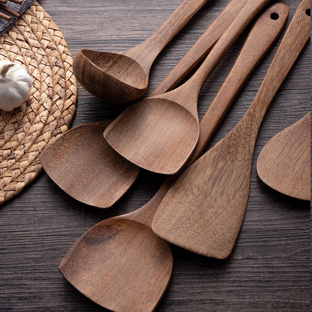 1pcs Wood Kitchenware Cooking Utensils Non-stick Cookware Spatula Strainer Shovel Spoon Wooden Handle Kitchen Cooking Tool