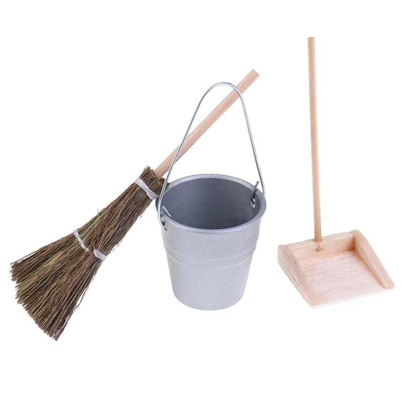 1:12 dukkehus miniature kost støvbræt / moppespand sæt dukkehus rengøringsværktøjssæt klassisk legetøj foregiver legemøbler legetøj