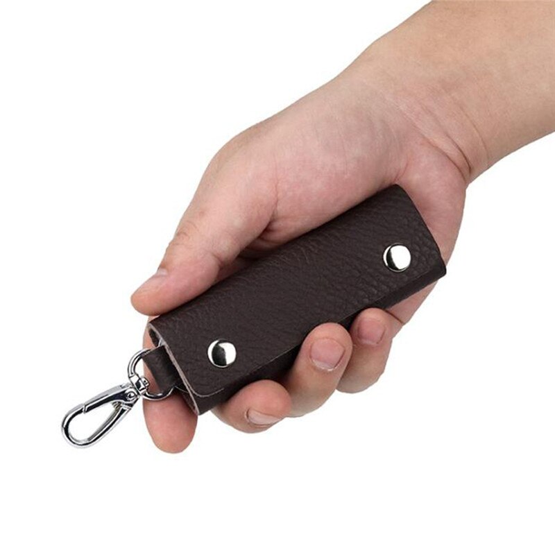 Lederen Dubbele Snap Key Holder Tassen Handgemaakte Handig Draagbare Eenvoudige Effen Kleur Key Sleutelhanger Organizer Accessoires