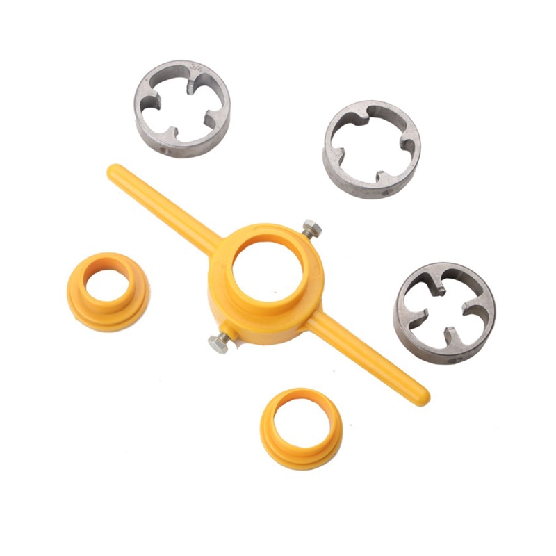 Compact Pipe Threading Tool PVC Thread Maker NPT Round Die Set Pipe Threader Plumbing Manual Hand Tool with 3 Dies