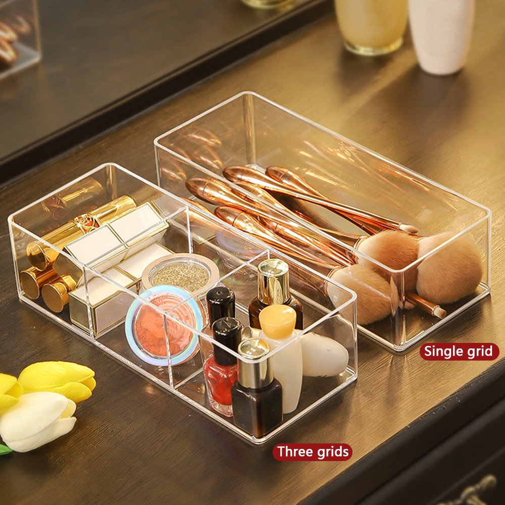 Clear Acrylic Makeup Layered Storage Box Dressing Table Cosmetic Lipstick Finishing Grid Box Desktop Drawer Storage Compartment