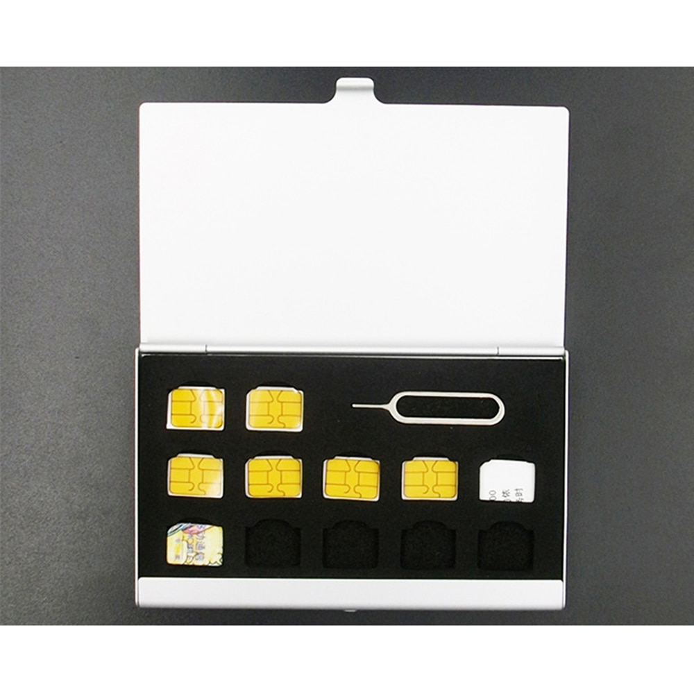Case Zilver Aluminium Draagbare pakket opbergdoos Protector Houder memory SIM card Opbergdoos voor Apple Samsung 56 13 Slots