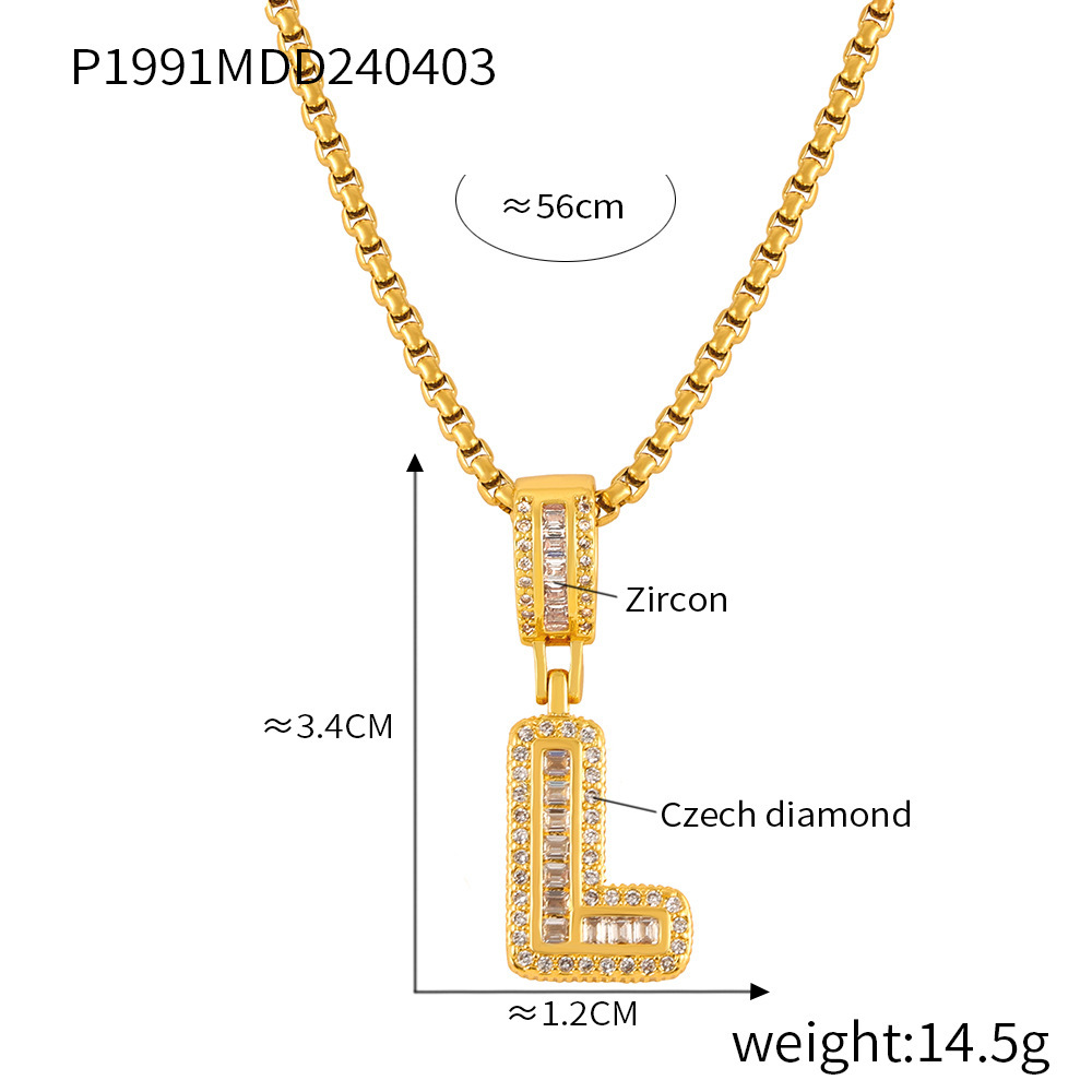 26 Letters Pendant Necklace For Women Men Unisex Stainless Steel 18K Gold Plated Waterproof Long Necklaces Couples Neck Chain: Imitation Rhodium Plated