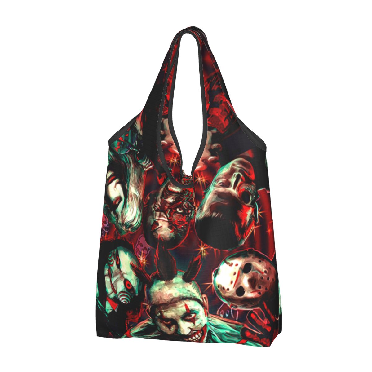 Custom Reusable Halloween Horror Movie Character Shopping Bag Women Tote Bag Portable Groceries Shopper Bags: army green