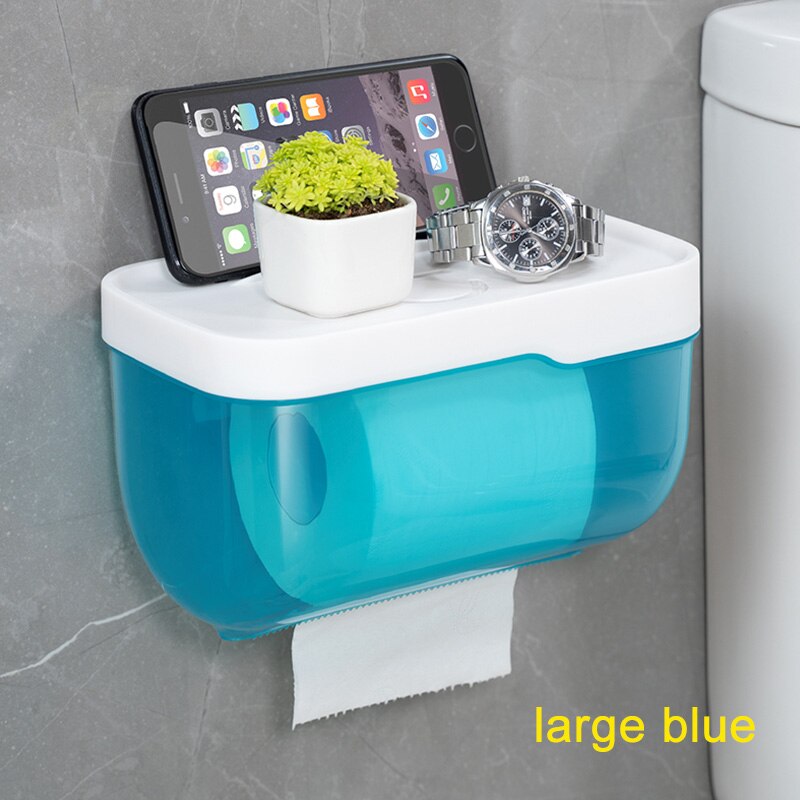 Montagem na parede de plástico suporte de papel higiênico banheiro wc suporte de toalha de papel higiênico prateleira de armazenamento rack de papel caixa de papel higiênico: L-blue