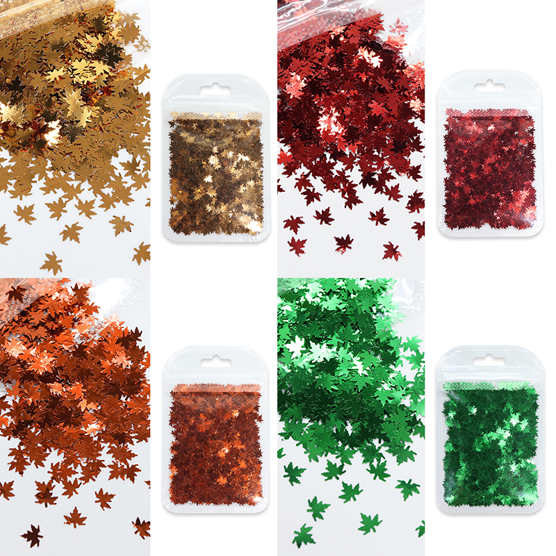 4 zakjes herfst esdoornblad nail art pailletten decoratie holografische kameleon glittervlokken uv gellak tools kerstnagels: Fy5-681012