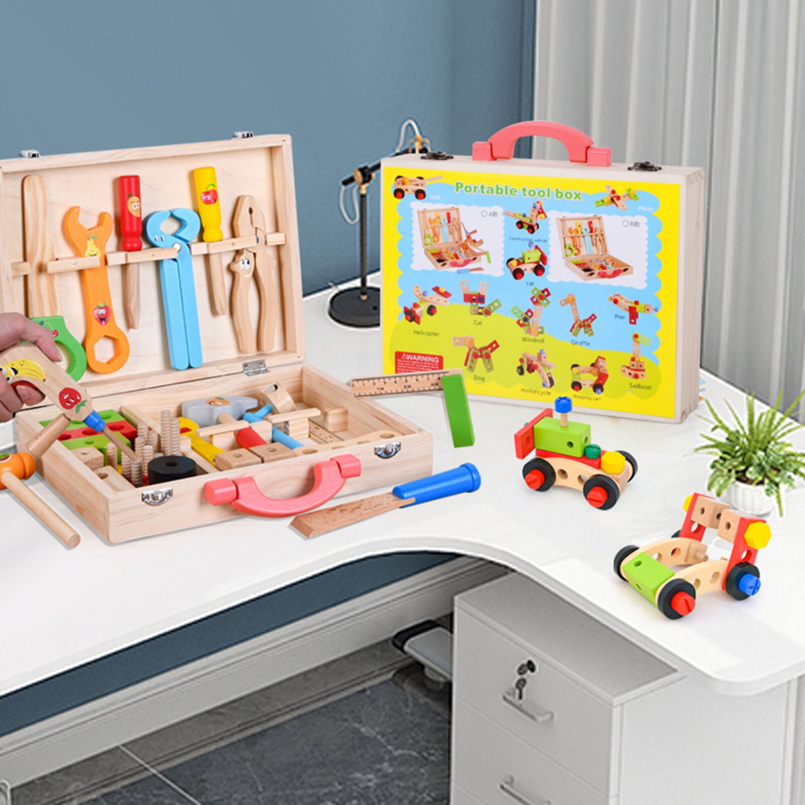 Kids Baby Hout Reparatie Set Tool Multifunctionele Speelgoed Draagbare Reparatie Tool Box Cartoon Jongen Educatief Speelgoed Voor Jongen Puzzel Speelgoed