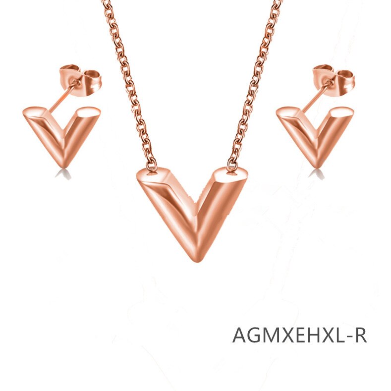 jewelry set, jewelry set Letter “V" Silver Earring Necklace Beauty Women AGMXEHXL-S: AGMXEHXL-R