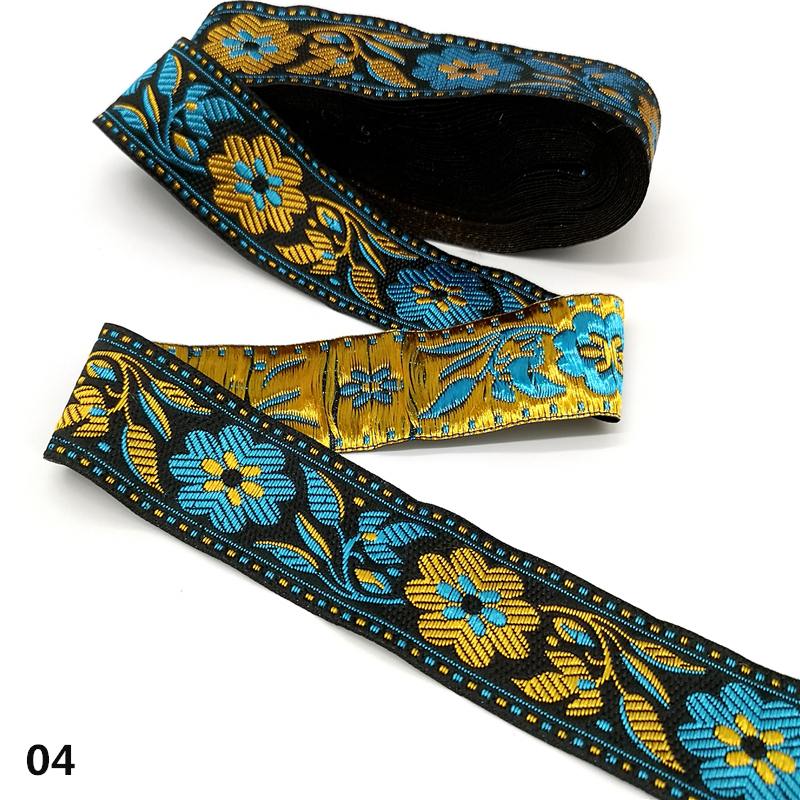 3 Yards Vintage Flower Ethnic Embroidery Lace Ribbon Boho Lace Trim DIY Clothes Bag Accessories Embroidered Fabric: 04