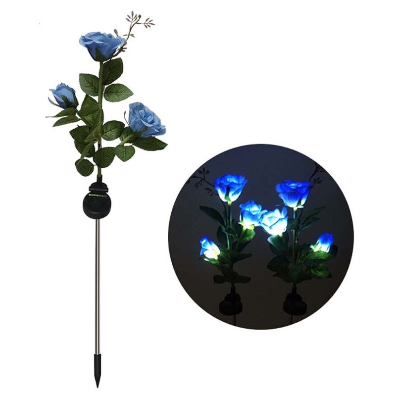 Solar Powered LED Light Simulation Rose Flower with Buds Waterproof Outdoor Lighting Lamp for Yard Garden Decoration