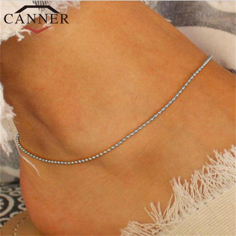 CANNER-Bracelet de cheville Simple, perles en alliage couleur or argent, bijou pour le pied tempérament, TW: Silver color