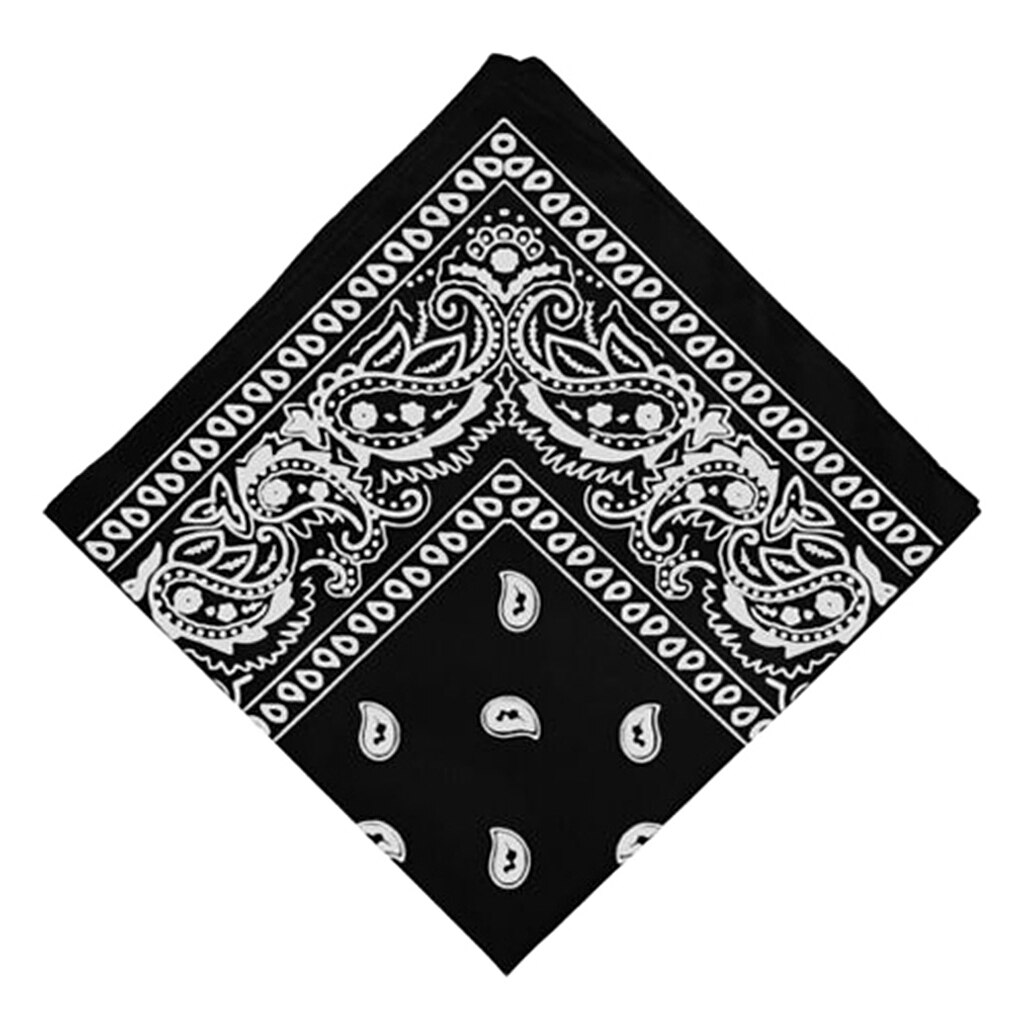100% Cotton Paisley Cowboy Bandana Scarf Hip Hop Men Women Head Wrap Neck Wristband Handkerchief Sports Headwear: Black