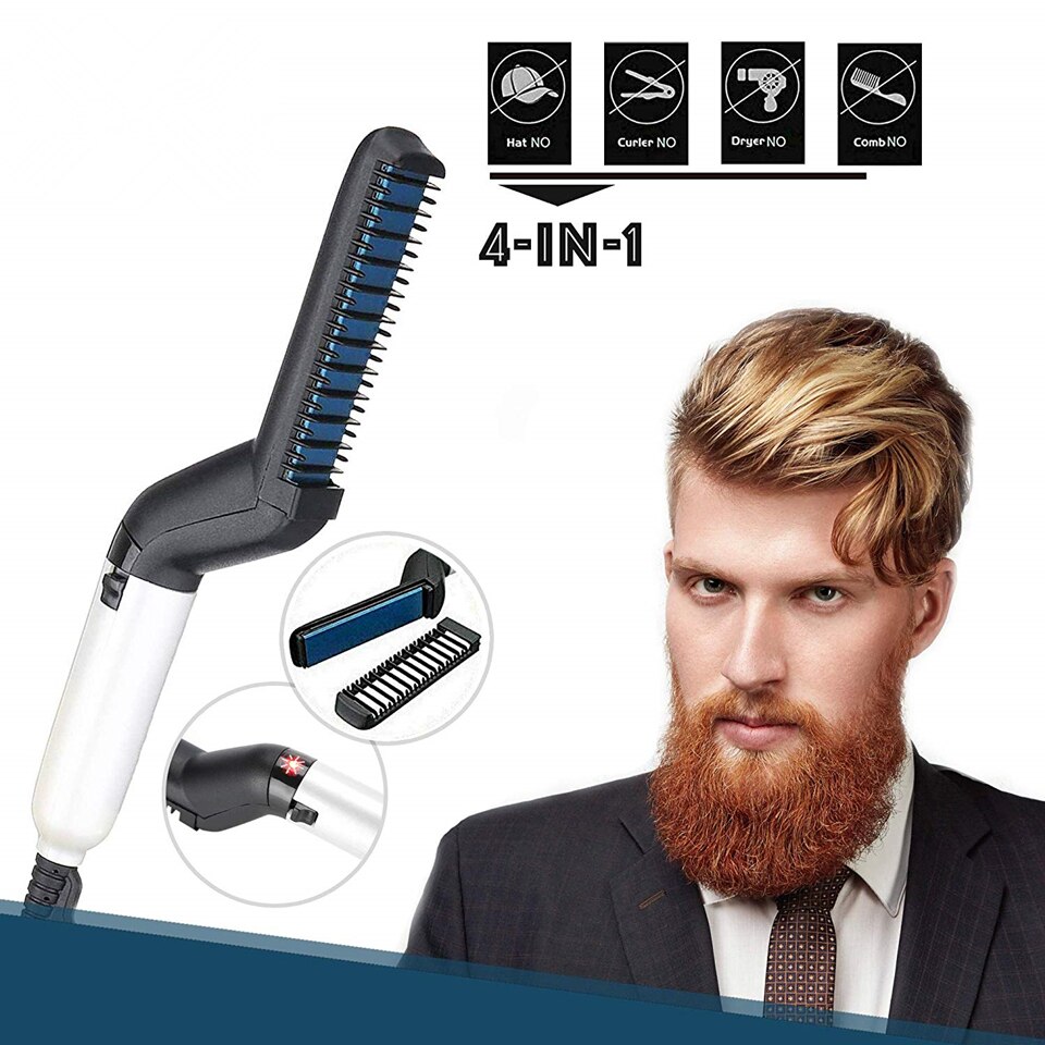 Alisador de pelo eléctrico para hombres, cepillo de pelo liso multifuncional, herramienta de modelado rápido, calentamiento rápido